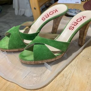Green suede sandal high heels